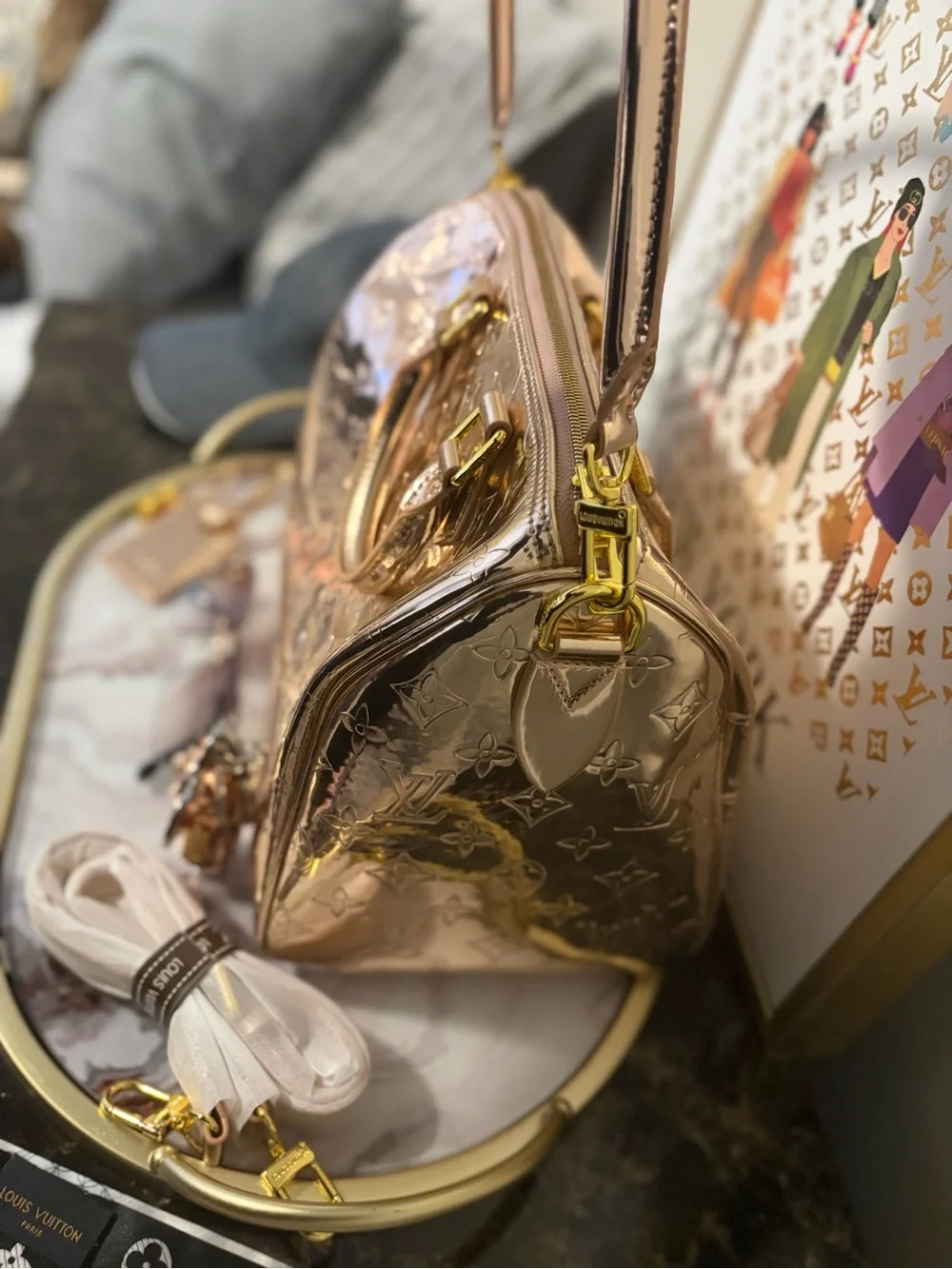 Rose Gold Embossed Dome Satchel - Designer-Inspired Women’s Bag